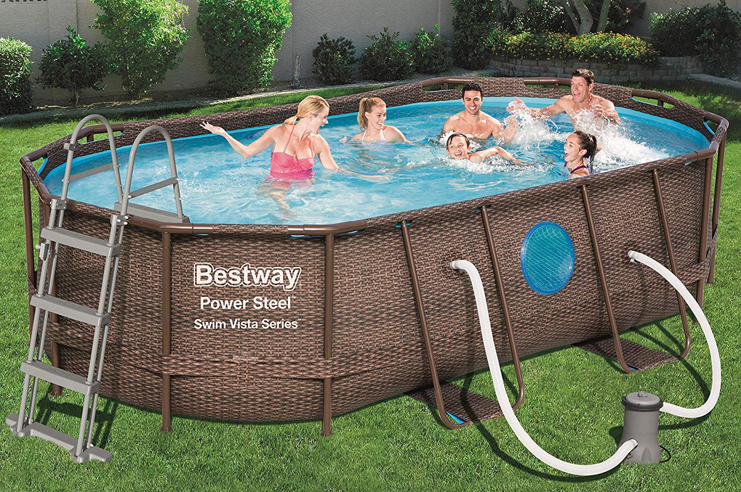 Bestway Power Steel Swim Vista Deluxe Frame Pool Oval Komplett Set Mit ...